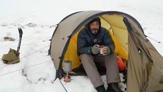 Hunkering Down In Winter Storm in Tunnel Tent Camping