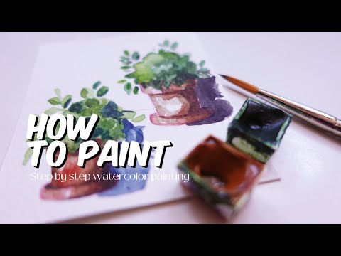 How to paint potted plant using watercolors/ step by step tutorial #watercolor