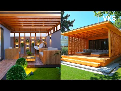 Modern Backyard Pergola Patio Design | Wooden Rooftop Terrace Pergola Garden Outdoor Seating Lights