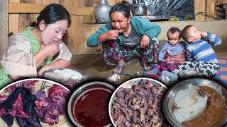 A dish made with Buff & Blood Curry | Buff recipe with rice cooking & eating Village Style #mukbang
