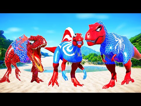 ALL BIG RED SPIDERMAN DINOSAUR COMPLICATION - T-Rex, Spinosaurus, Giganotosaurus, Indominus Rex