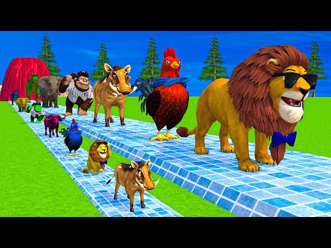 Paint & Animals Cow,Elephant,Lion,Tiger,Gorilla,Dinosaur, Fountain Crossing Transformation Cartoon