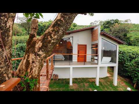 CABANA MODERNA construída em meio ao CAFEZAL | Casa de campo confortável