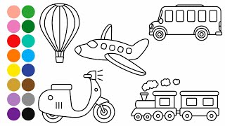 TRANSPORTES 3 aprender a dibujar y colorear para niños pequeños - Dibujos para niños