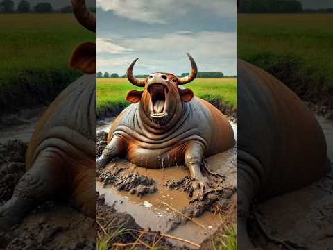 Fat cow stuck in mud farmers saved it #humanity #cow #cowlover #shortsfeed #animals #rescue #ai