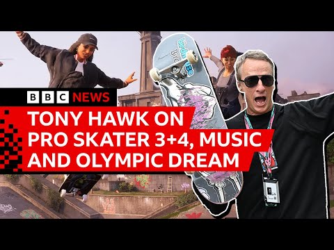YouTube video thumbnail: Tony Hawk on Pro Skater 3+4 Music Choices, Bam Margera and Olympic Dream