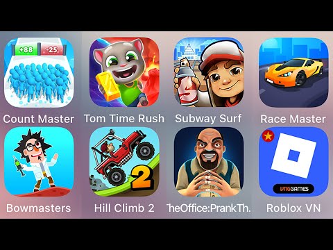 Roblox,Tom Time Rush,Race Master 3D,Subway Surf,Count Master,Bowmasters,Hill Climb Racing 2