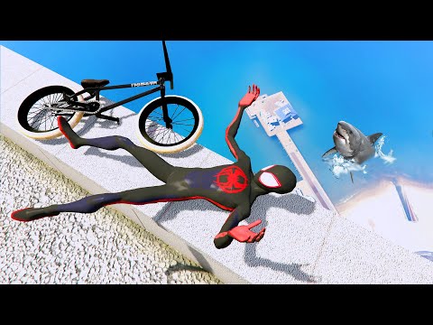 GTA 5 - Spiderman Miles Morales BMX Parkour Ragdolls (Funny Ragdolls)