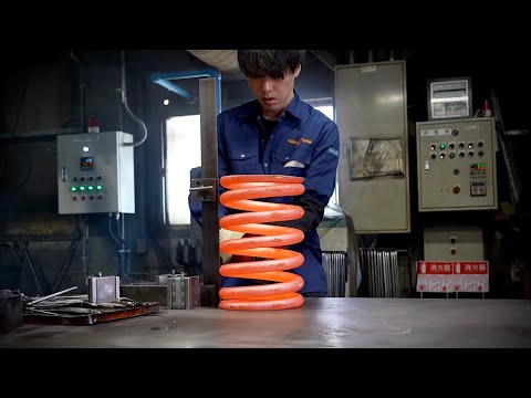 巨大スプリングを生産するプロセス。工作機械用スプリングを作る日本の工場