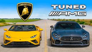 Тюнингованный AMG GTR против Lamborghini Huracan: DRAG RACE