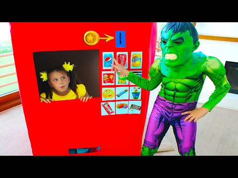 Superheroes Kids Pretend Play with Giant Vending Machine Kids Toy!!!