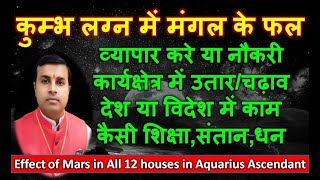 कुम्भ लग्न में मंगल के 12 भावो में शुभ अशुभ फल | Mars in Aquarius Ascendant | Astrology | Jyotish