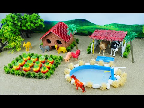 DIY Farm Diorama with house for cow, dog | mini hand pump supply water for animals