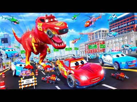 Dino McQueen Showdown 🦖 Jurassic Car vs Police 👮‍♂️ - Epic City Chase & Cars Rescue Adventure!