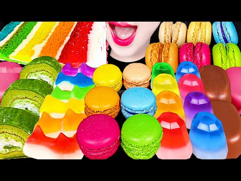 ASMR Color Macaron Jelly Dessert Cake 컬러 마카롱 젤리 케이크 먹방 Mukbang, Eating