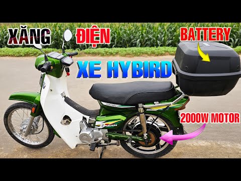 Độ Xe Máy Dream lên xe Hybrid Chạy Xăng Và Điện dùng động cơ Yuma 2000W - Tự Sạc Pin khi chạy xăng