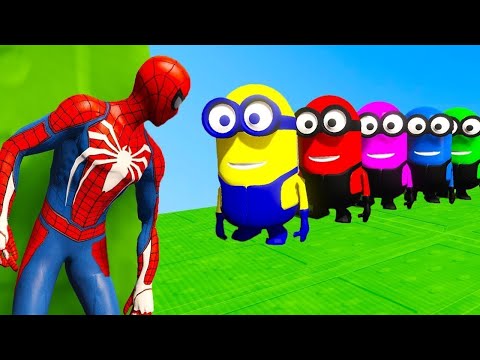 GTA 5 EPIC RAGDOLL SHOW SPIDERMAN VS COLOR MINION FALLS & FAILS LIVE GTA V