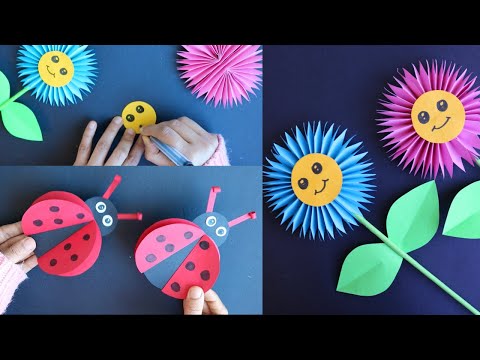 Easy Paper Flower And Ladybug For Kids - DIY Kids Craft - Paper Craft -