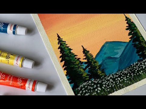 Landscape painting | gouache paint |evening sky | art tutorials