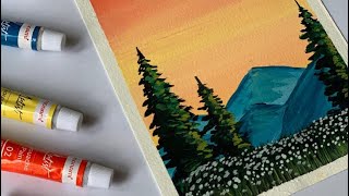 Landscape painting | gouache paint |evening sky | art tutorials