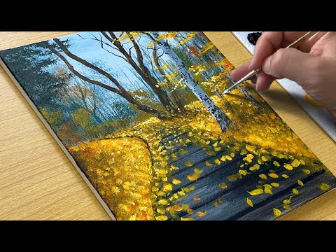 How to Paint Autumn Forest / Acrylic Painting for Beginners