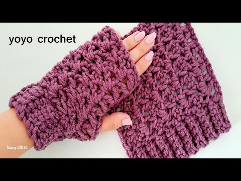 كروشية جوانتى / قفازات بدون أصابع سهل وسريع لشتاء دافئ - Crochet finger less gloves for winter