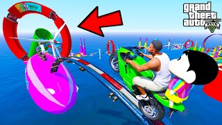 FRANKLIN TRIED THINNEST BRIDGE PARKOUR RAMP CHALLENGE IN GTA 5 | SHINCHAN and CHOP