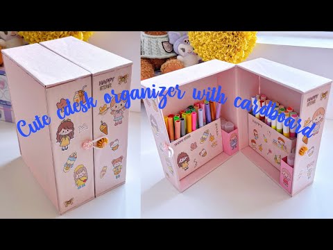 Làm Hộp Đựng Đồ Từ Bìa Carton/ Cute cdesk organizer with cardboard /Hoài Nanu #diy #tutorial