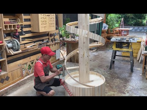 Creative Ideas For Recycling Scrap Wood // Unique And Novel DIY Spiral Plant Shelf For The Garden