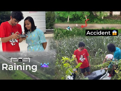 Scooty accident 😰 | drone baarish me atak gaya ⛈️
