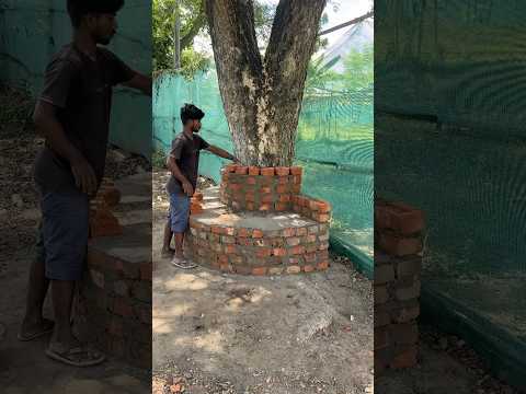 Brick Sitting Area Around a Tree 🌳 #shorts #DIYcement #crafts #trending #homedecor