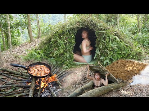 30 Day to Build a Shelter in Forest, Great Survival Trip, Log Cabin,....\Video Timelapse