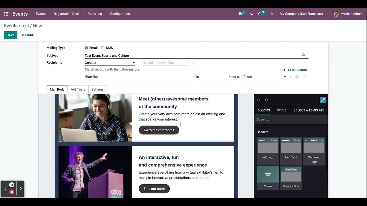 Create Events with Odoo 15 Events Module | 24.01.2022

Create events using events module. This video is a tutorial video on how to create events using the events module of ODOO 15.