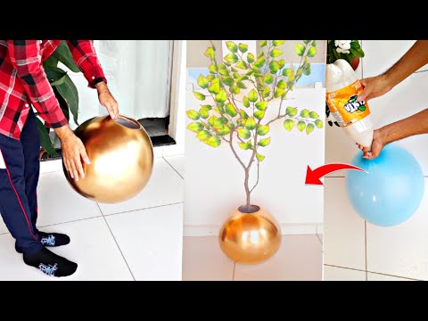 Olha o que fiz com um balão, gesso e galho seco | Diy ideias de decoração com gesso e Bexiga