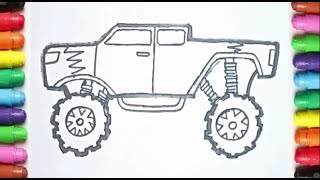 Menggambar dan Mewarnai Truk Monster untuk Anak TK, Paud dan SD