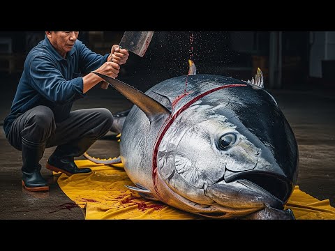 Master Chef VS 468kg Bluefin Tuna, Who Wins? #BluefinTuna #TunaCutting #SushiArt #FishSkills