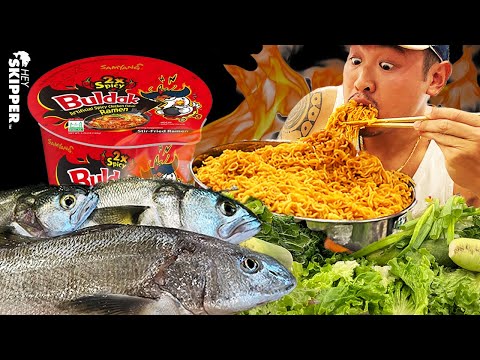 Fishing for EPIC Ramen Catch And Cook Mukbang Challenge! (Beach Fishing for Dinner)