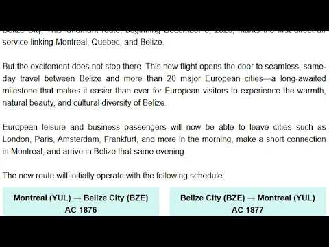 YouTube video thumbnail: Air Canada Launches First Direct Montreal-Belize Flight