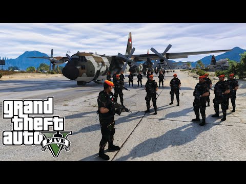 Aksi Pasukan Kopasgat Terjun Payung Dari Pesawat Hercules || GTA 5 Mod Polisi Indonesia