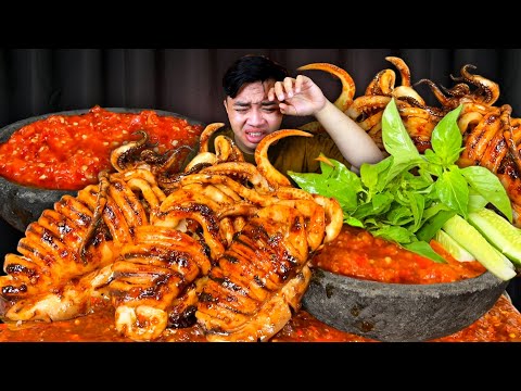 MUKBANG CUMI BAKAR JUMBO SAMBAL SETAN MERCON TERPEDAS + COCOL SAMBAL TERASI