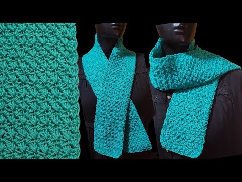 كروشيه كوفيه اسكارف - شال مستطيل بغرزة النقش | crochet easy scarf