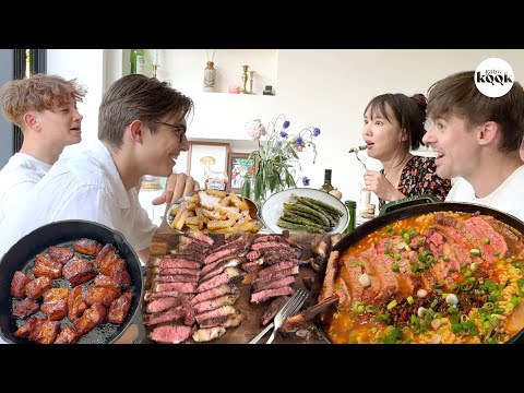 아르망과 맥스에게 집에서 점심 저녁 먹여주기 (T-bone스테이크 라면, 조시의 바베큐)