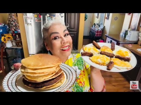 DESAYUNO de Pancakes 🥞  Salchichas, Huevos Fritos 🍳 y Papa 🥔 Rallada 🤤 #envivo #cocina