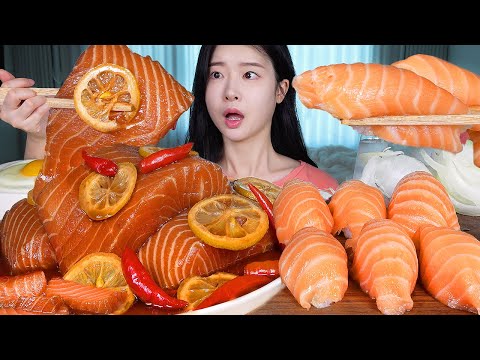 ASMR MUKBANG | 젤리연어장 🧡 통 연어장 & 대왕연어초밥 먹방! Soy Sauce Marinated Salmon & Giant Salmon Sushi