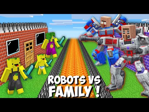 SURVIVAL BASE of SCARY ROBOTS vs MY FAMILY in Minecraft ! SCARY MONSTER CAR !