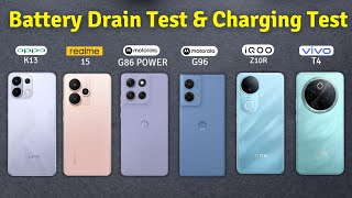 Moto G86 Power, G96 vs Vivo T4 vs Oppo K13 vs iQoo Z10R vs Realme 15 Battery Drain & Charging Test