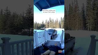 Treacherous Ice-Covered Porch Fools Klutzy Couple #shorts