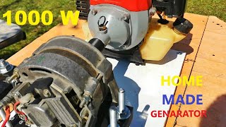 How to make Car Alternator Generator 14.4 V and 220 V Out  Using 2-stroke Engine