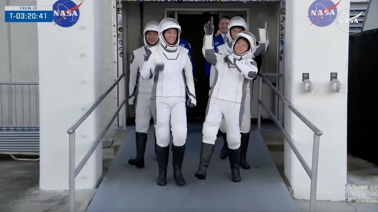 NASA’s SpaceX Crew-10 walks out for pre-launch Tesla ride to rocket