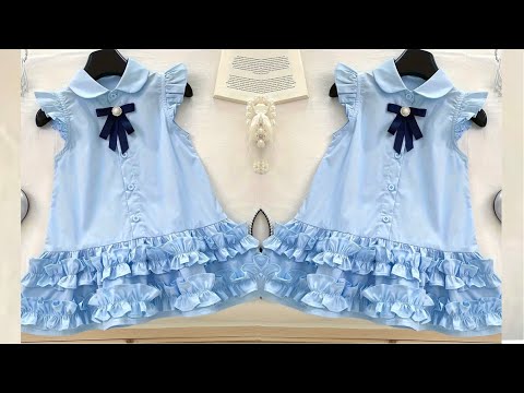 Stylish Baby Girl Frock Cutting & Stitching | DIY Dress with Ruffles & Collar Design